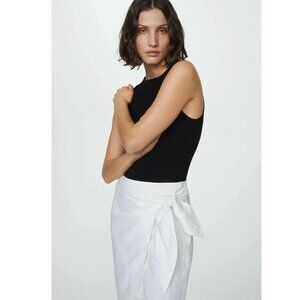 Mango White Linen Blend Midi Wrap Skirt Size Medium